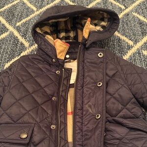 Burberry Kids Quilted Hooded Jacket - Navy and Beige